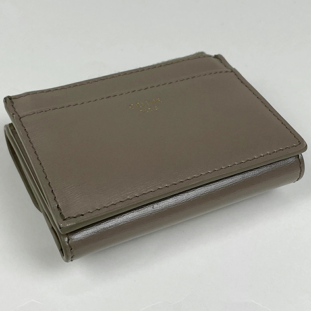 Celine Triomphe Greige Leather Tri Wallet fold Gray